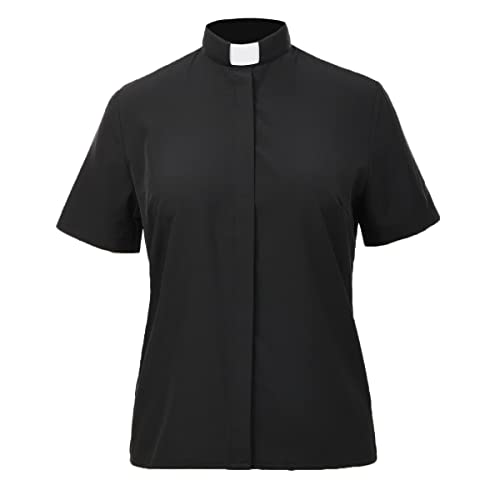 BLESSUME Women Clergy Tab Collared Shirt LongShort Sleeve ButtonDown Blouse