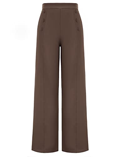 Belle Poque Women39s High Waisted Wide Leg Pants Button Decorated Casual Stretchy Trousers with Pockets