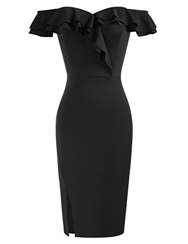 Belle Poque Women Off Shoulder Ruched Bodycon Vintage Cocktail Party Dress Wedding Guest Dress