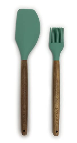 Prepara Acacia and Silicone Brush and Spatula set Pewter Grey set of 2