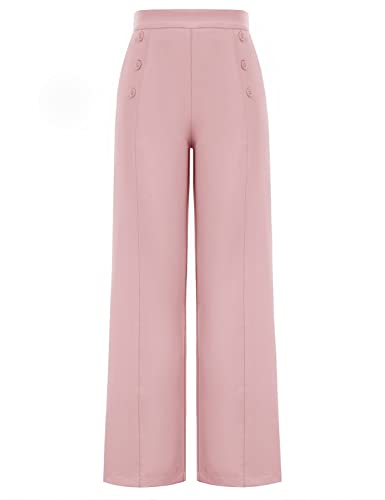 Belle Poque Women39s High Waisted Wide Leg Pants Button Decorated Casual Stretchy Trousers with Pockets