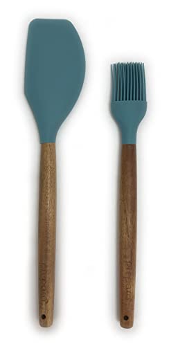 Prepara Acacia and Silicone Brush and Spatula set Pewter Grey set of 2