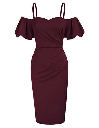 Belle Poque Women Off Shoulder Ruched Bodycon Vintage Cocktail Party Dress Wedding Guest Dress