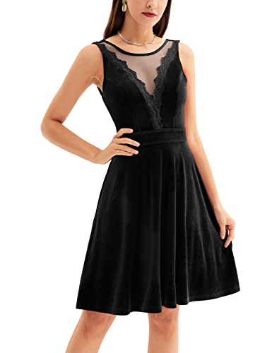 GRACE KARIN Women Sleeveless Lace Patchwork Deep VNeck A Line Flared Party Dress