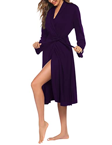 Ekouaer Women39s Sexy Robe for Hospital Womens Long Cotton Robes Knit Belt Maternity Bathrobe Lightweight Pockets SXXL