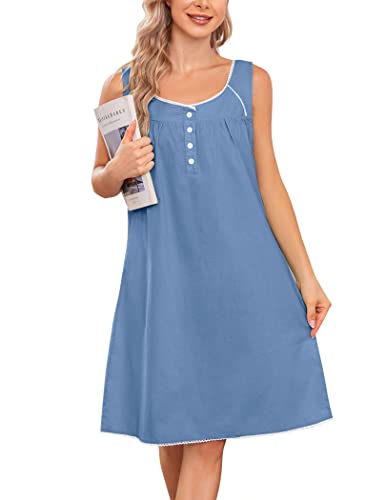 Ekouaer Women39s Nightgown Sleepwear Cotton Sleeveless Sleep Dress V Neck Nightwear Loungewear