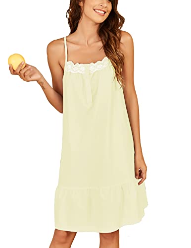 Ekouaer Sleepwear Sleeveless Nightgown for Women Cotton Sleep Dress Victorian Sleepshirt Strap Gown SXXL