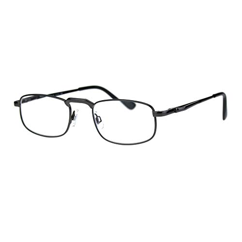 Mens Pocket Clip Arm Spring Hinge Rectangular Metal Rim Reading Glasses