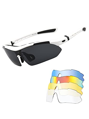 Ecupper Cycling Goggles Unisex Men Women Sports Polarized Sunglasses Cycling Glasses with 5 Interchangeable Lenses