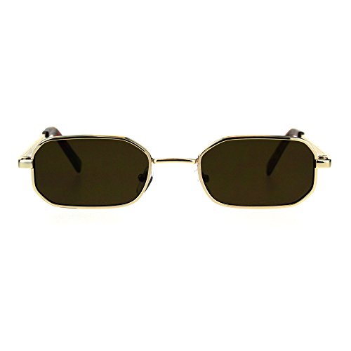 Mens Narrow Metal Rim Rectangular Hippie Pimp Sunglasses