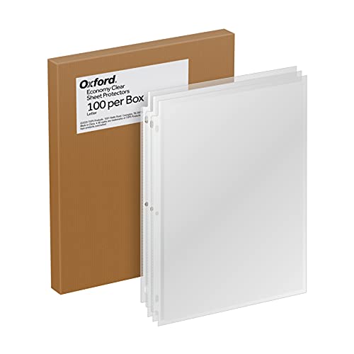 Oxford Lightweight Sheet Protectors Clear Finish Top Load Letter Size Plastic Sleeves Reinforced 3 Hole Punch for Binders 100 per Box 33267 Letter