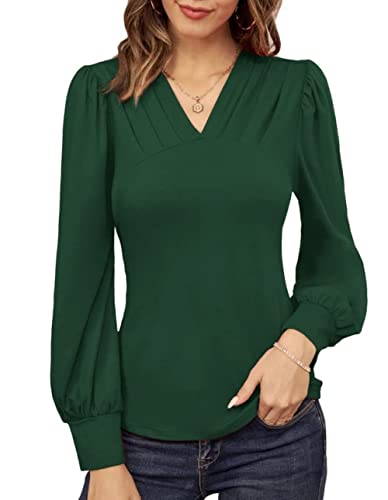 GRACE KARIN Women39s Long Sleeve Shirts VNeck Ruch Slim Fit Blouses