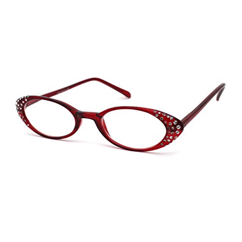 Womens Rhinestone Studded Oval Cat Eye Reading Glasses with Hard Case