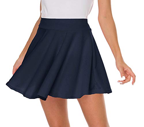 Sinono Basic Stretchy Solid Flared Casual Mini Pleated Skater Skirt