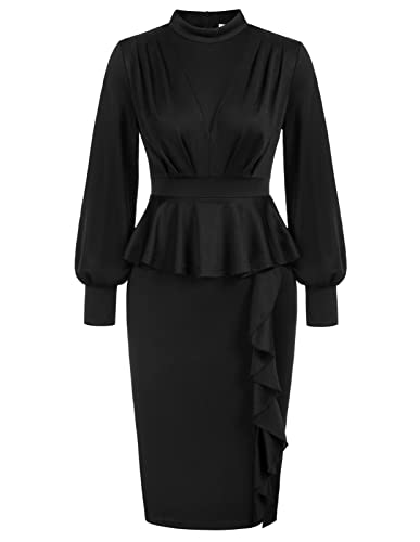 Belle Poque Women39s Vintage Bodycon Long Sleeve Elegant High Collar Cocktail Party Pencil Dress 1950s Work Evening Dress