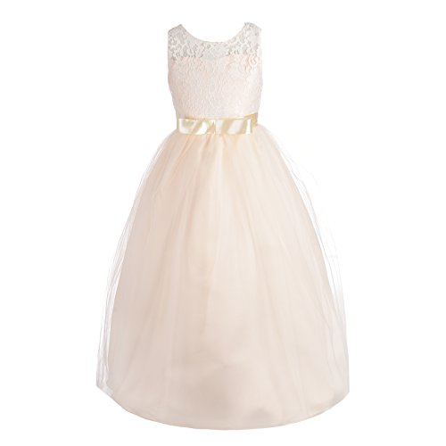 Dressy Daisy Girls Wedding Flower Girl Tulle Dresses Lace Ball Gown for Pageant Special Occasion Floor Length