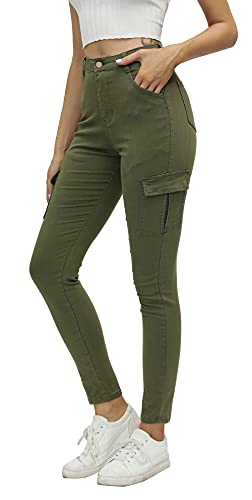 ECUPPER Womens High Waist Cargo Skinny Jeans Shaping Denim Pants High Rise Stretch Trousers Slim Fit Jeans with Pockets