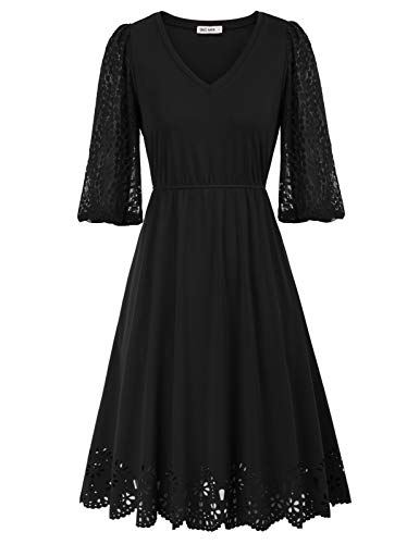 GRACE KARIN Women39s V Neck Lace Short Sleeve Cocktail Dress Cut Out Swing Skater A Line Party Midi Dress