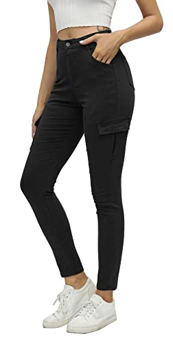 ECUPPER Womens High Waist Cargo Skinny Jeans Shaping Denim Pants High Rise Stretch Trousers Slim Fit Jeans with Pockets