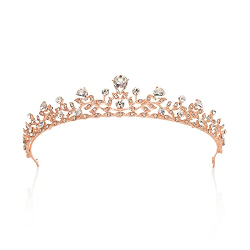 SWEETV Crystal Wedding Tiara for Bride  Flower Girls  Princess Tiara Headband Pageant Crown Bridal Hair Jewelry for Women and Girls Gold