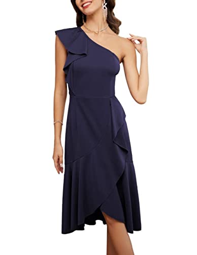 GRACE KARIN Women39s Sexy One Shoulder Dresses Sleeveless Ruffle High Low Hem Midi Cocktail Party Dress