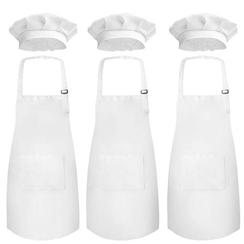 Novelty Place Kid39s Apron with Chef Hat Set 3 Set  Skinfriendly Childrens Bib with Pocket  Cooking Baking Painting Training Wear  Kid39s Size 612 Year Black