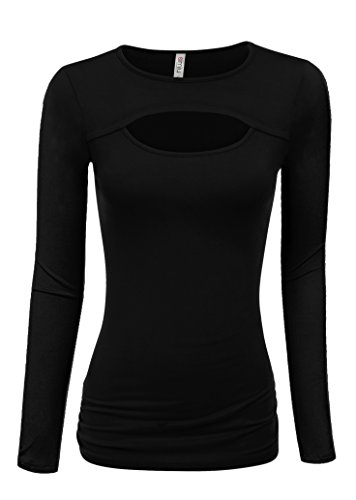 Simlu Womens Keyhole Top Regular and Plus Size Cute Top for Every Season and Occasion Short and Long Sleeve Styles Available