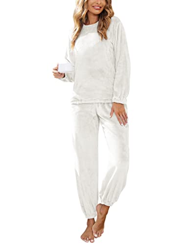 Ekouaer 2022 Women Fleece Pajama Sets Long Sleeve Tops and Pants PJ Sets Joggers Plush Loungewear Sleepwear S3XL