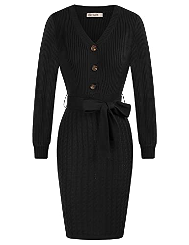 GRACE KARIN Women39s Wrap V Neck Knitted Pullover Sweater Dress Long Sleeve Button Belt Bodycon Dress