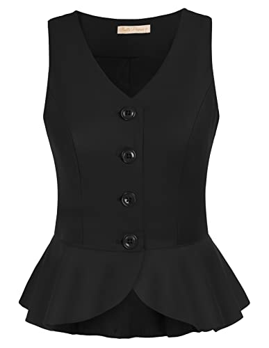 Belle Poque Women Vintage Suit Vest Peplum Hem Button Down VNeck Waitcoat Formal Dressy Vest