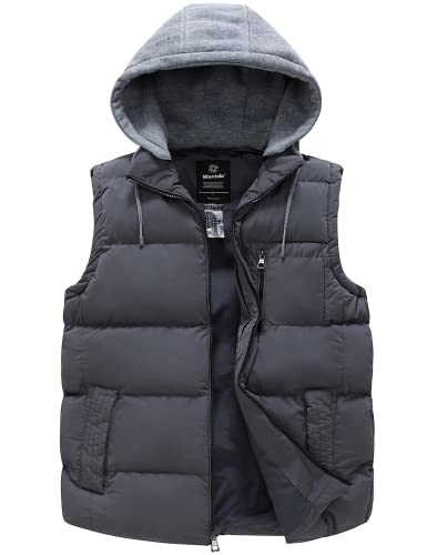 Wantdo Men39s Quilted Winter Vest Warm Thicken Sleeveless Puffer Jacket with Detachable Hood