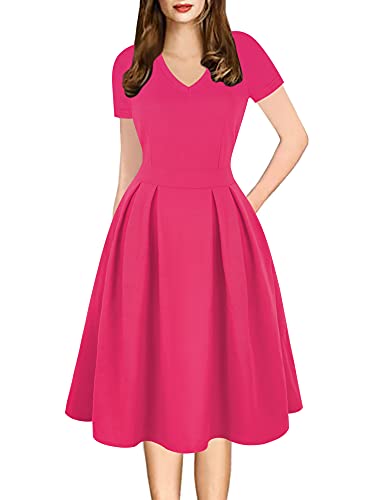 oxiuly xiuly Women39s VNeck Casual Cocktail Party Casual Dresses KneeLength Elegant Work Vintage Dress with Pockets OX295