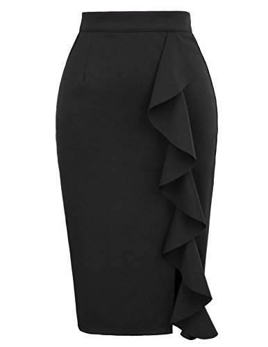 GRACE KARIN Women39s Ruffle Bodycon Knee Length Midi Pencil Skirt