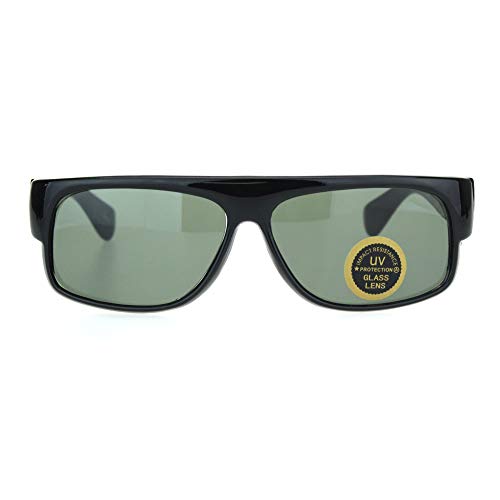 Mens Tempered Glass Lens 90s Mad Dog Flat Top Gangster Plastic Sunglasses Black Green