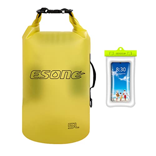 ESONE Women39s Men39s Waterproof Dry Bag 2L5L10L15L20L Roll Top Lightweight Clear Dry Bag Backpack with Cool Phone Case for Swimming Boating Camping and BeachAdjustable shoulder straps