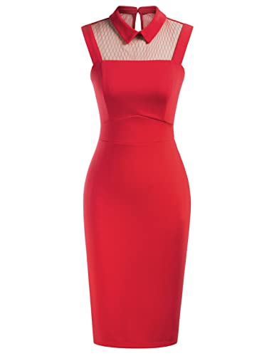 Belle Poque Retro Mesh Dress Vintage Pencil Dress Womens 1950s Sleeveless Bodycon Party Cocktail Dress