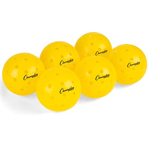 Champion Sports Pickleball Balls Official Size Recreational and Tournament Pickleballs  Yellow Pickleball Ball Set for Outdoor and Indoor Courts  6 Pack