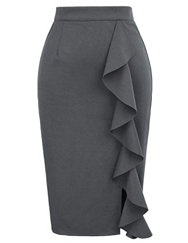 GRACE KARIN Women39s Ruffle Bodycon Knee Length Midi Pencil Skirt