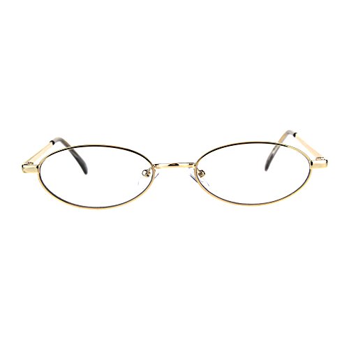 Extra Narrow Oval Metal Rim Round Retro Vintage Clear Lens Eye Glasses