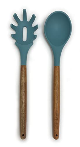 Prepara Acacia and Silicone Brush and Spatula set Pewter Grey set of 2