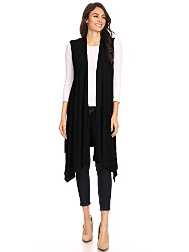 AnnaKaci Brushed Lightweight Open Front Draped Sleeveless Cardigan Long Vest