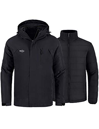 Wantdo Men39s Waterproof 3 in 1 Ski Jacket Warm Winter Coat Windproof Snowboarding Jackets with Detachable Puffer Coat