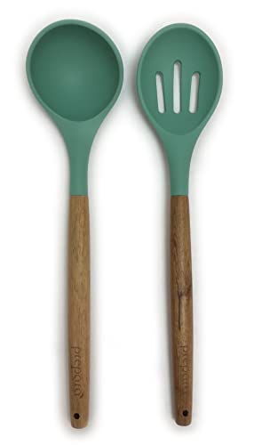 Prepara Acacia and Silicone Brush and Spatula set Pewter Grey set of 2