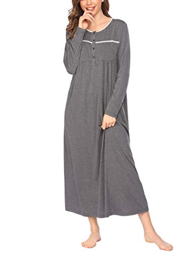 Ekouaer Nightgown Long Women39s Long Sleeve Sleepwear Full Length Nightshirt Soft Cotton Sleep Gowns