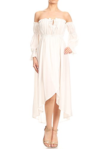 AnnaKaci Womens Casual Boho Long Sleeve Off Shoulder Renaissance Peasant Dress