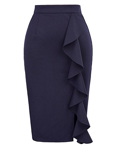 GRACE KARIN Women39s Ruffle Bodycon Knee Length Midi Pencil Skirt