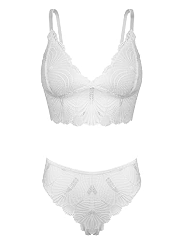 LINGERLOVE Bralette and Panty Sets for Women Flora Lace Lingerie Set Bra Crop Top with Removable Padded