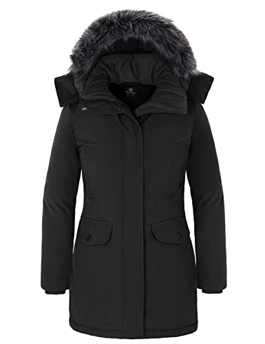 Wantdo Women39s Warm Winter Coat Long Thicken Puffer Jacket with Removable Fur Trimmed Hood