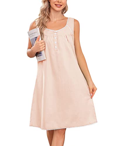 Ekouaer Women39s Nightgown Sleepwear Cotton Sleeveless Sleep Dress V Neck Nightwear Loungewear