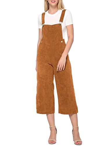 AnnaKaci Women39s Casual Ribbed Corduroy Bib Front Wide Cropped Leg Overalls